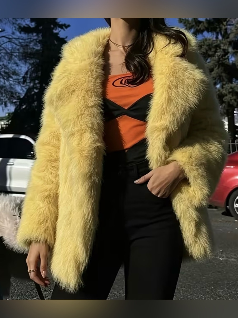 Yellow Faux Fur Coat